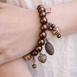 Brown and Gold Color Beaded Bracelet